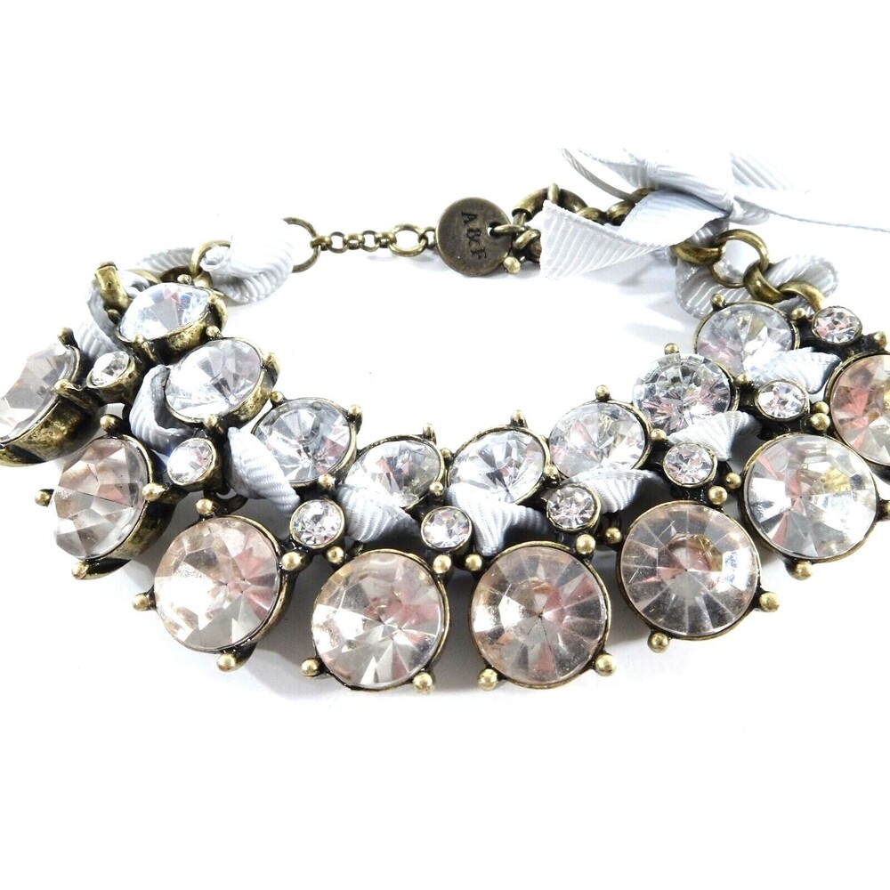 Abercrombie & Fitch Round Two Row Crystal Ribbon Tie Link Bracelet NIP 69